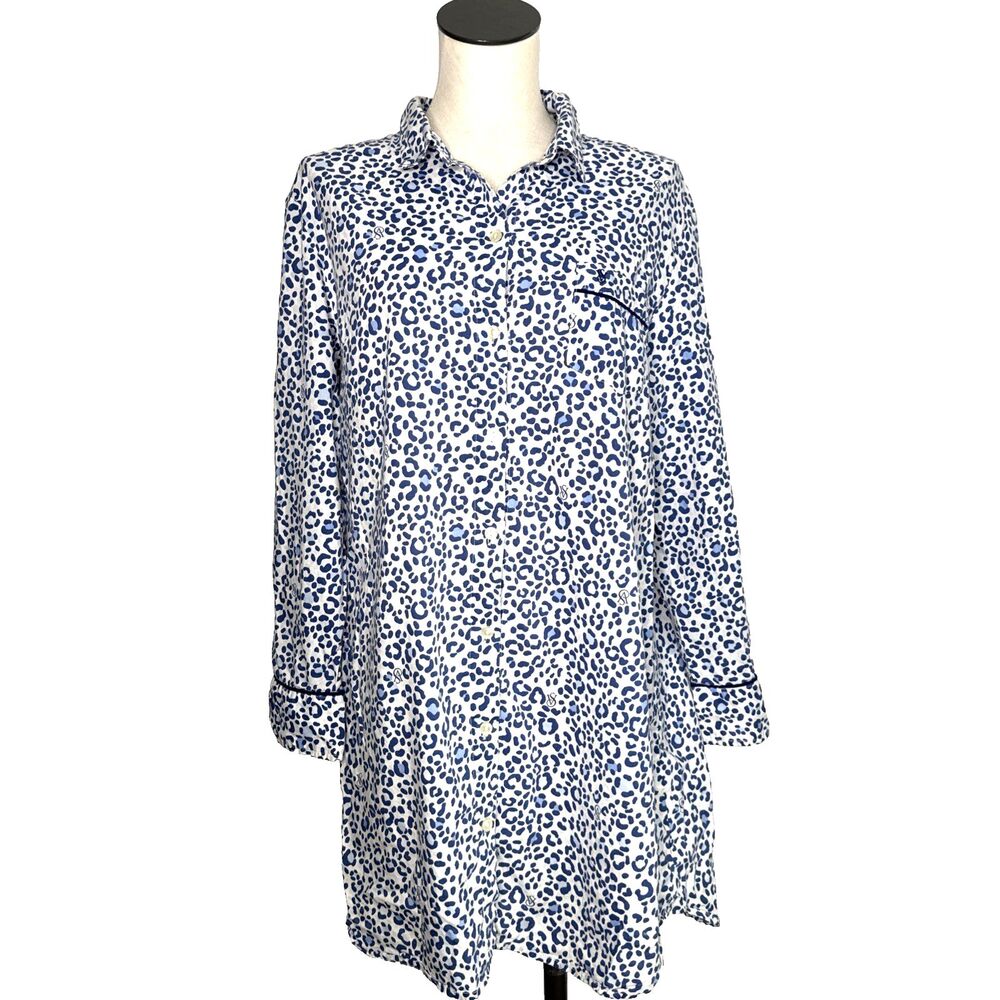 Victoria's Secret Sleep Shirt Blue Leopard Print Lounge Size Large
